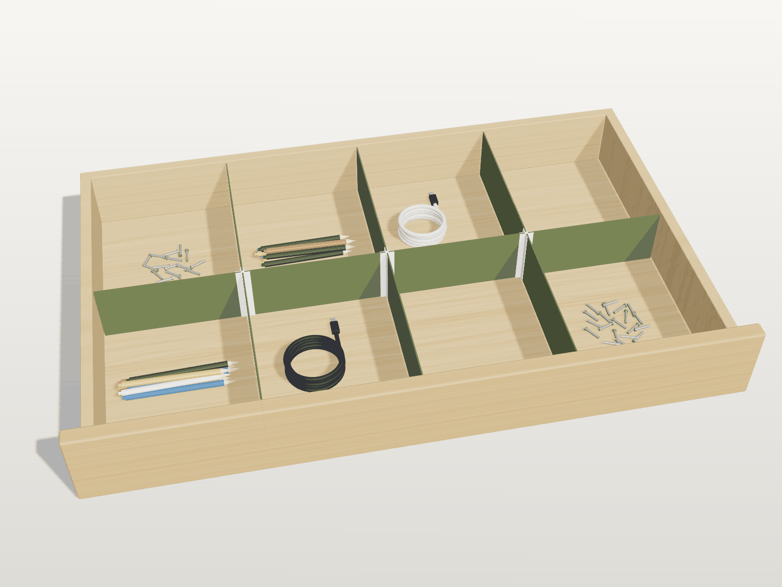 FabParts Trennsteg-Set in Dark Green und Ivory White teilt eine Schublade in Fächer, passend für KOMPLEMENT-Schubladen