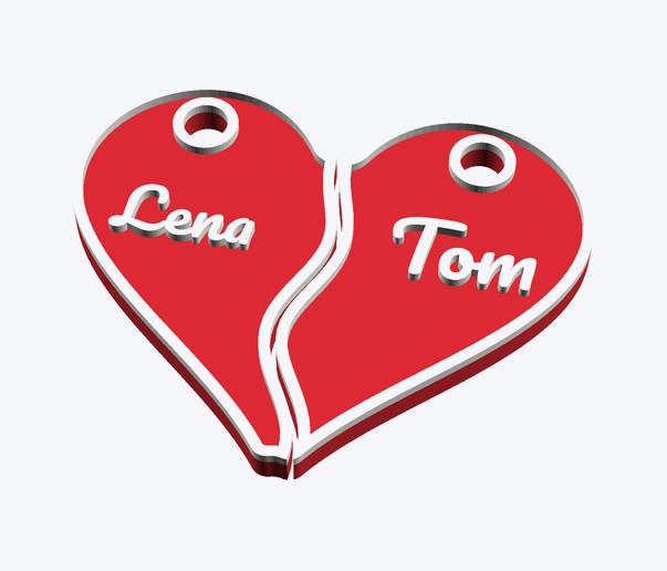 Partner-Herz mit Lena und Tom in zwei Hälften
